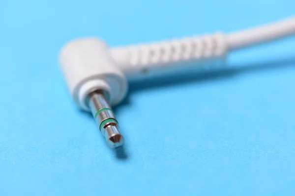Jack plug audio. Mini jack cable. White Audio connector. — Stock Photo, Image