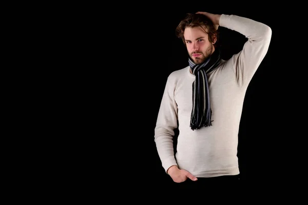 Assured young man in scarf checking his stylish hair — Stock Photo, Image