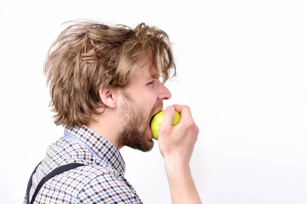 Idea de una nutrición adecuada. Chico con fruta fresca en blanco — Foto de Stock