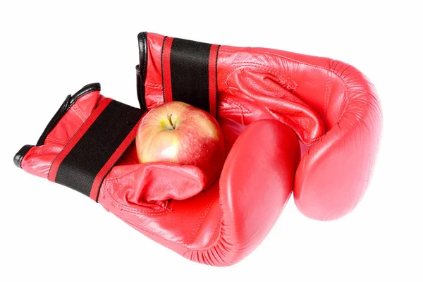 Par de couro boxe sportswear com maçã vermelha. Caixa profissional — Fotografia de Stock