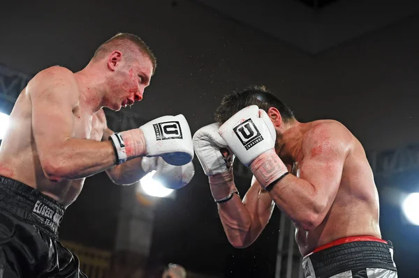 Boxers in the ring during fight for ranking points — Stock Photo, Image