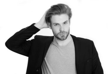 sakallı adam şık sakal, bıyık üzerinde beyaz izole ile