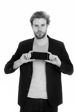 yakışıklı sakallı adam ya da işadamı ile hareket eden telefon