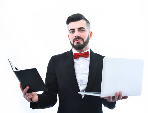 Gelukkig zakenman of directeur met baard en organisator — Stockfoto