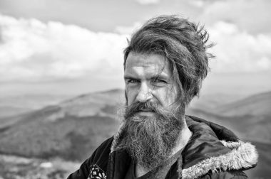 adam hipster veya sakal ve bıyık, siyah ve beyaz adam