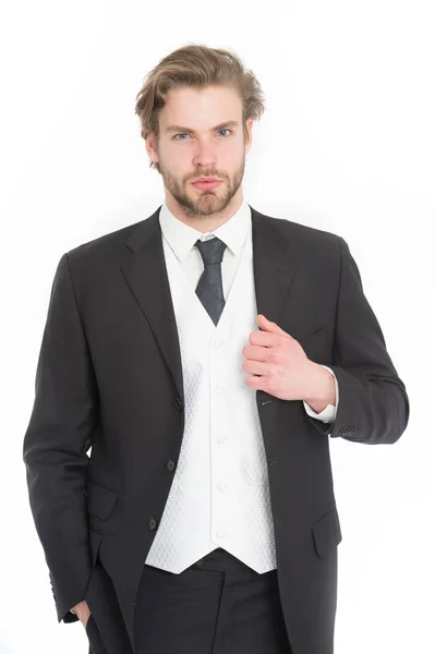 Homem em roupa formal isolado em branco . — Fotografia de Stock