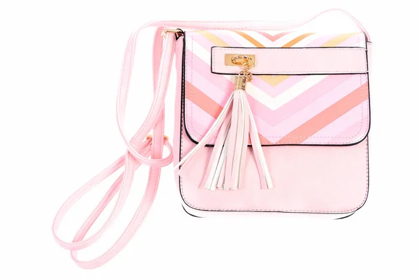 Bolsa de couro em cor rosa isolada sobre fundo branco — Fotografia de Stock