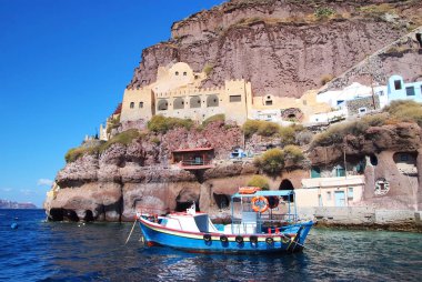 yelkenli tekne bay Santorini Island, Yunanistan