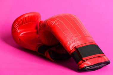 Parlak pembe koymak kırmızı boks spor eldivenleri