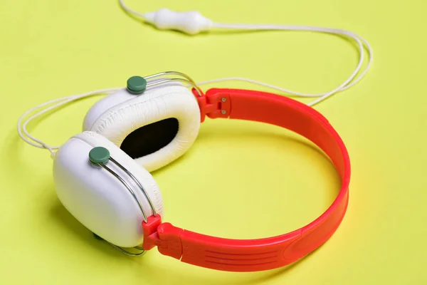 Music accessories and technology concept. Headphones in white and red — Stock Photo, Image