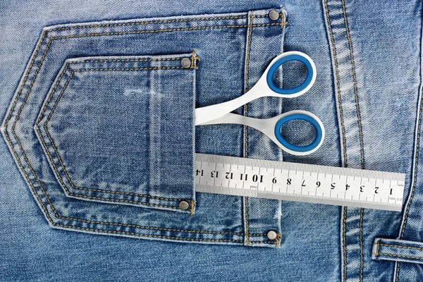 Tailoring and design concept: scissors, ruler and measure tape — Stock Photo, Image