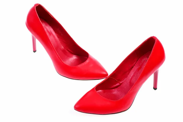 Pár ženských bot. Vysoké boty na podpatku v červené barvě — Stock fotografie