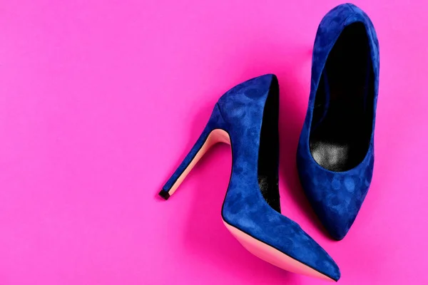 Fashion and beauty concept. Shoes in dark blue color