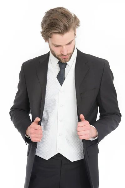 Homem em roupa formal isolado em branco . — Fotografia de Stock