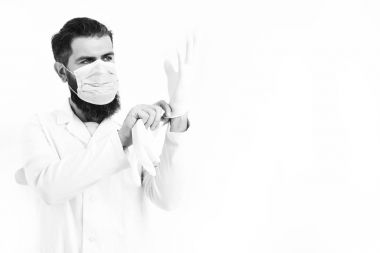 Kaba sakallı Kafkas doktor ya da lisansüstü öğrencisi