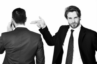 taciz, sabotaj, meşgul busines çekim silah hareketi ile adam