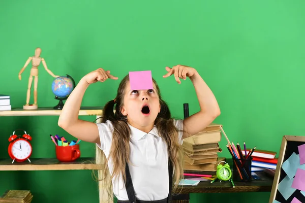 Kinder- en schoolbenodigdheden op groene muurachtergrond — Stockfoto