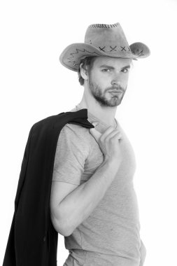 yakışıklı sakallı kovboy adam, işadamı ya da seksi polis erkek