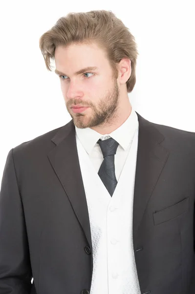 Homem em roupa formal isolado em branco . — Fotografia de Stock