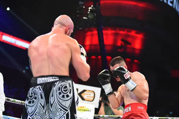 An unidentified boxers in the ring during fight for ranking points — Stock Photo, Image