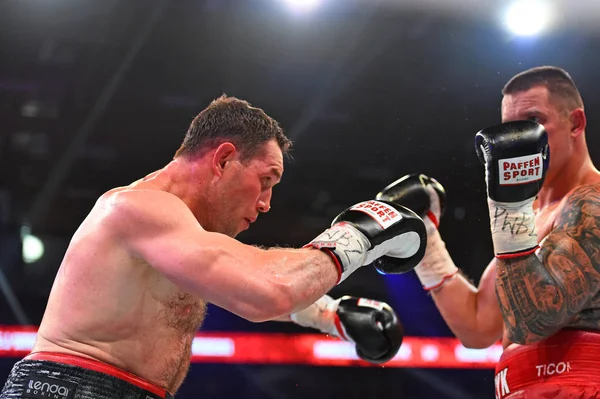 An unidentified boxers in the ring during fight for ranking points — Stock Photo, Image