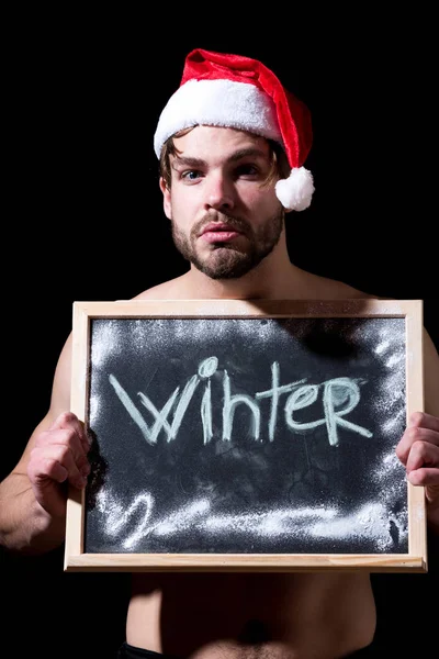 Santa svalnatý muž se zimní tabulí — Stock fotografie