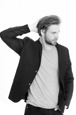 sakallı adam veya ceketli beyaz izole iş adamı çocuk