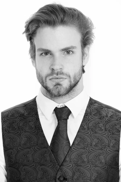 işadamı, sakallı adam veya ciddi beyefendi yelek ve t