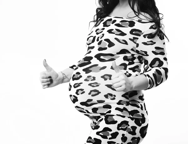 Female hands of pregnant woman showing cool — Stock Photo, Image