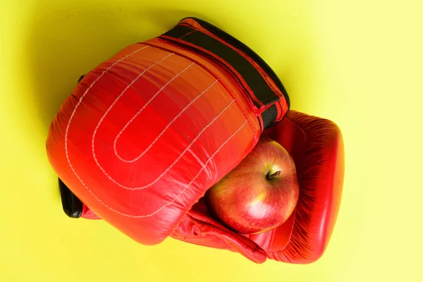 Knock out and healthy nutrition concept. Sport equipment