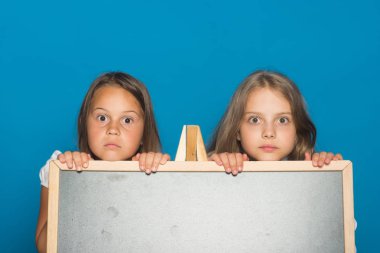 Çocukluk ve ev ödevi fikir. Ciddi yüzü olan kız öğrenciler