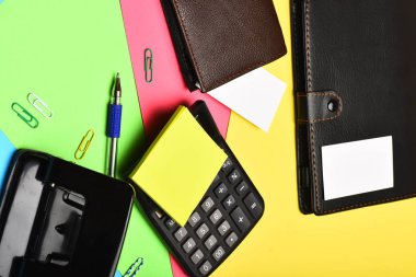 Mans brown leather wallet and organizer, close up clipart