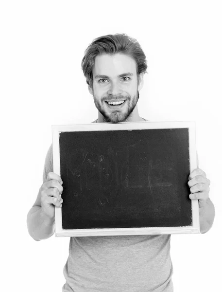 Empty blackboard in hand of man or businessman — Stock Photo, Image