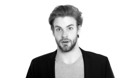 şık sakal, bıyık üzerinde izole ile şaşırmış adam sakallı 