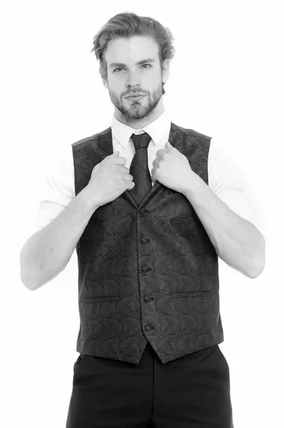 Gentleman or man or serious gentleman in waistcoat and tie — Stock Photo, Image