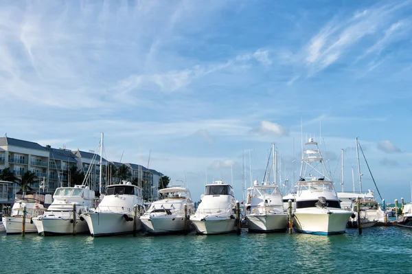 Jachty zacumowane przy molo morze w Key West, Stany Zjednoczone Ameryki — Zdjęcie stockowe