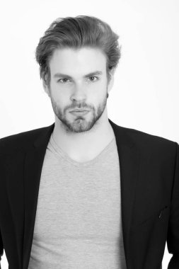 sakallı adam şık sakal, bıyık üzerinde beyaz izole ile