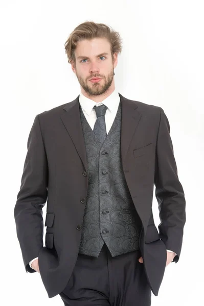 Homem em roupa formal isolado em branco . — Fotografia de Stock