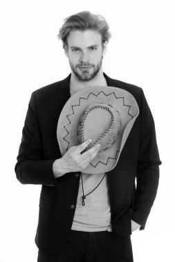 kovboy şapkası el elbise içinde mutlu işadamı