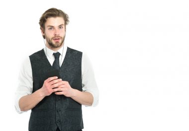 İşadamı ile cep telefonu kulaklık