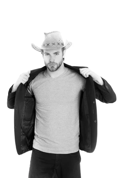 Αμερικανός cowboy καπέλο στο χέρι του επιχειρηματία — Φωτογραφία Αρχείου