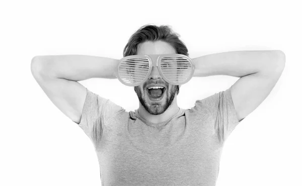 Joven en gafas grandes aislado en blanco — Foto de Stock