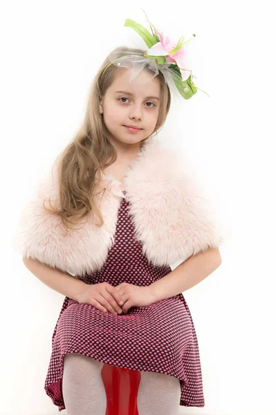 Child wear fur cape and dress — Stock Photo, Image