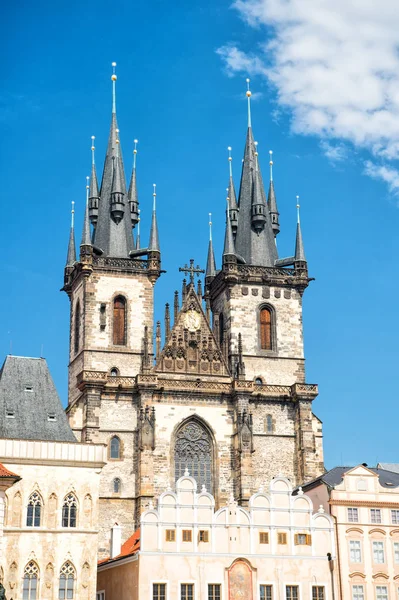 Church with spire towers in Prague, Czech Republic