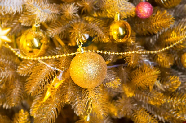 Kerstboom met naalden van de spar op gouden achtergrond — Stockfoto