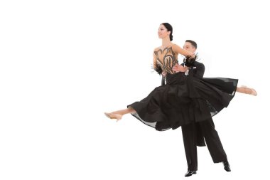 balo salonu dans çift beyaz arka plan üzerinde izole bir dans poz. Balo Salonu şehvetli profesyonel dansçılar dans Walz, tango, slowfox ve quickstep
