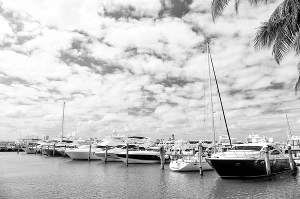 Vista Barcos Luxo Iate Ancorado Uma Miami Beach Marina — Fotografia de Stock