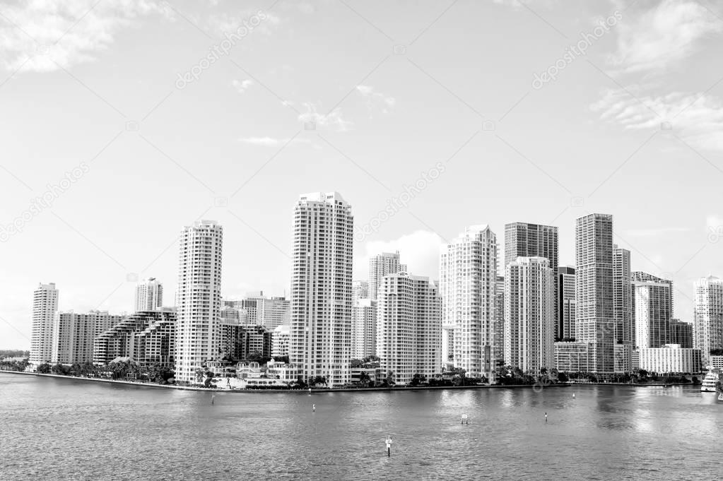 view of Miami downtown skyscrapers skyline at sunny and cloudy day with amazing architecture