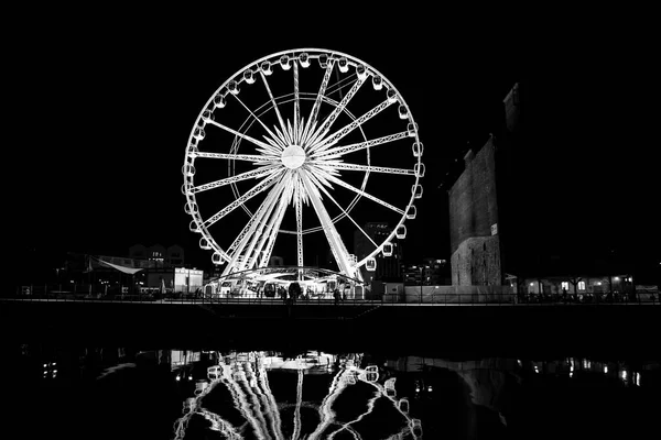 Grande Roue Dans Vieille Ville Gdansk Nuit — Photo