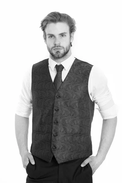 Cavalheiro ou homem ou cavalheiro sério de colete e gravata — Fotografia de Stock